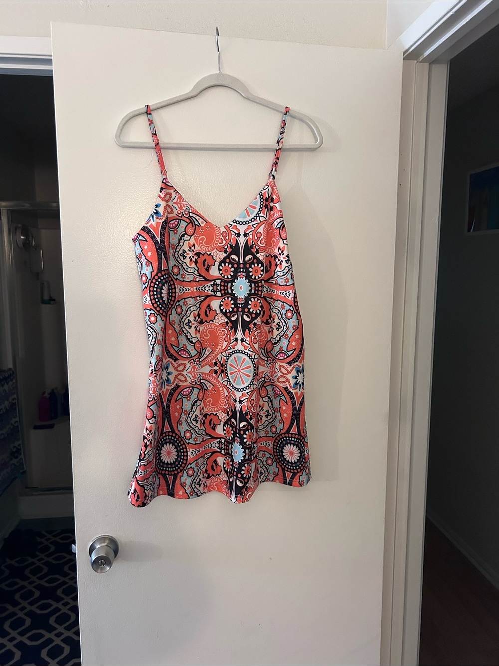 Coral Multi-Print Spaghetti Strap Tank dress